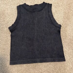 Aura Black Ribbed Sleeveless Tank Top